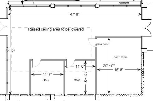 SUB floor plans show the projected conference room and office dimensions