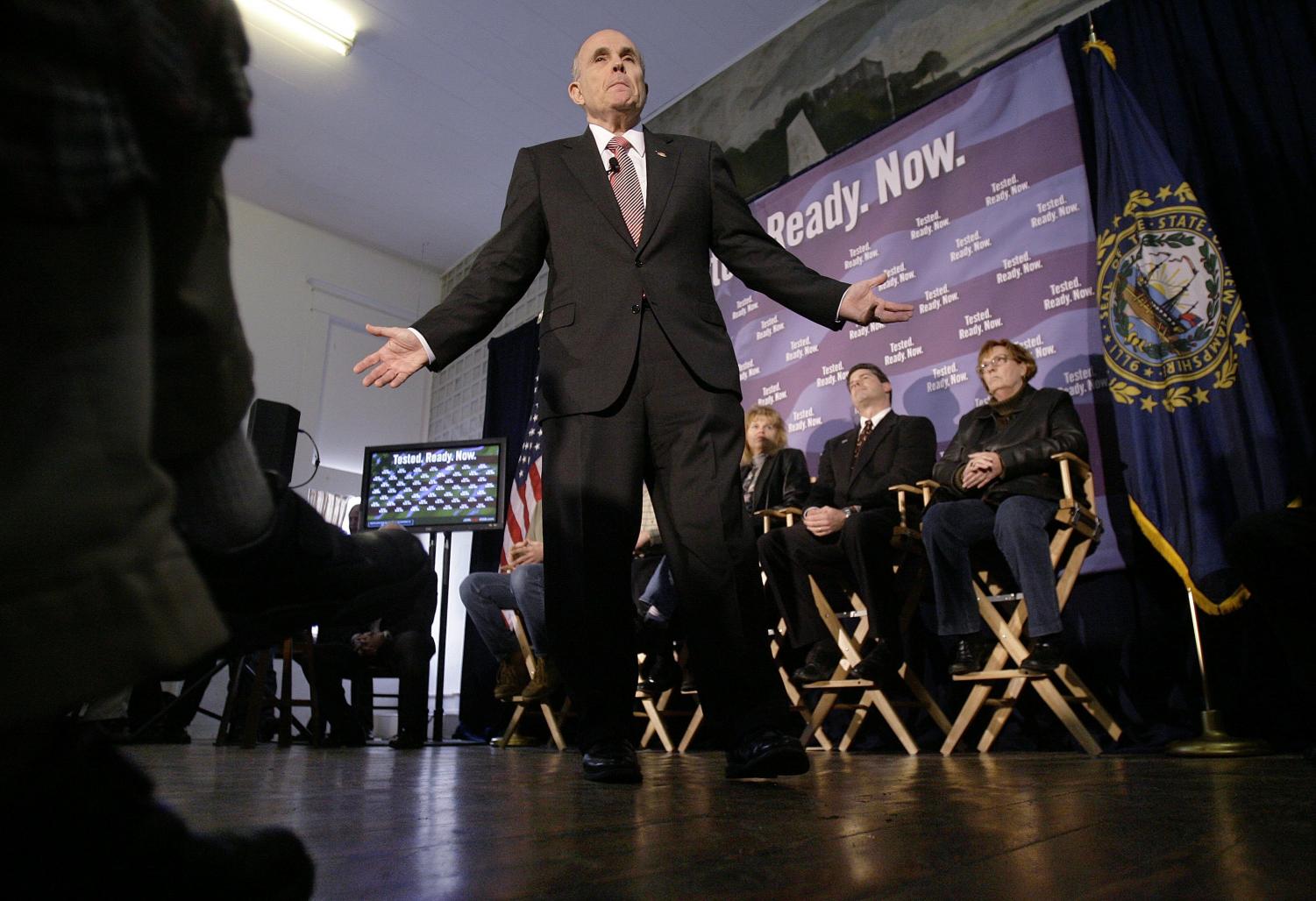 Republican presidential hopeful Rudy Giuliani campaigns in New Hampshires first in the nation presidential primary on Monday afternoon. Californias primaries will happen on Feb. 5.