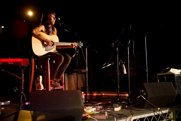 The first performer at The Eddy on Thursday night, Linnea LeBrenton, playing the first of several songs she performed. Photo by Mike Villa