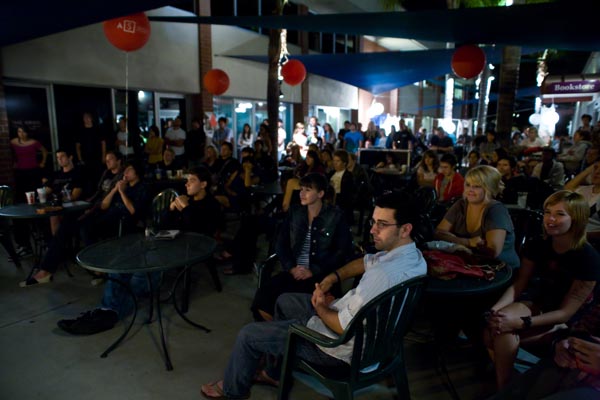 The crowd for Vespers quickly filled up downtown Biola. Photo by Mike Villa