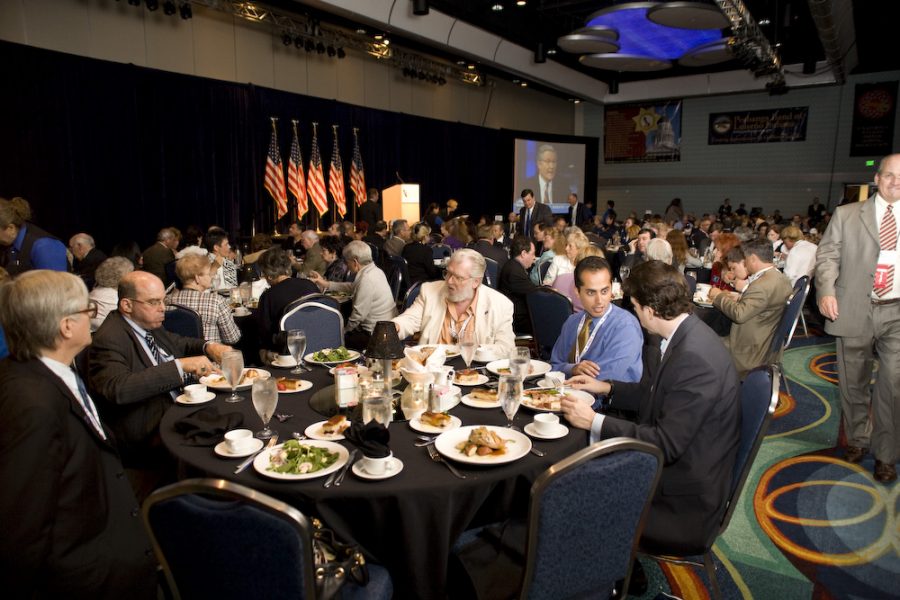 Guests dined Friday at the California Republican Party Convention in Anaheim. The convention continued Saturday with an address from former Gov. Pete Wilson.   Photo by Mike Villa