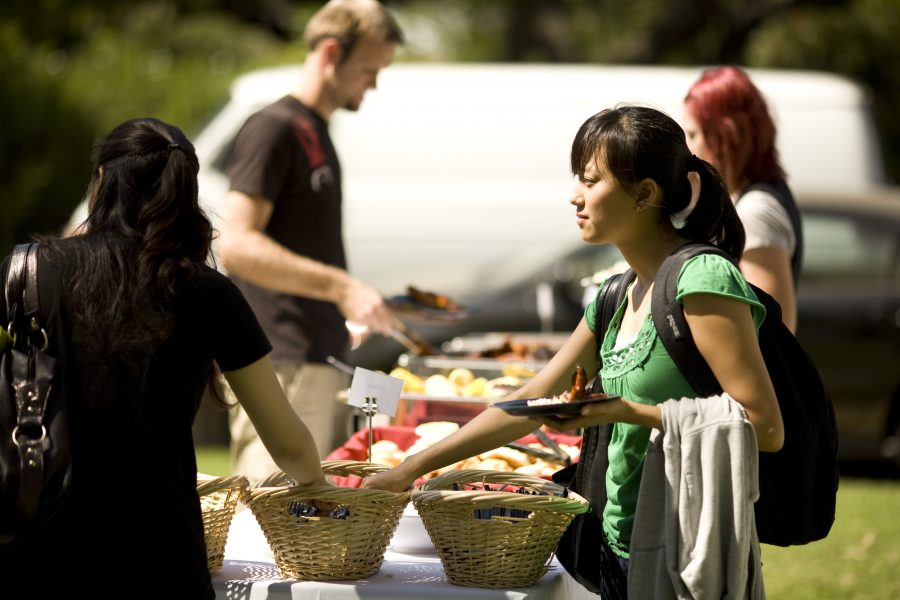 Students were able to use their cafeteria meals to enjoy a BBQ lunch including potato salad, chicken, beans, and biscuits.   Photo by Mike Villa