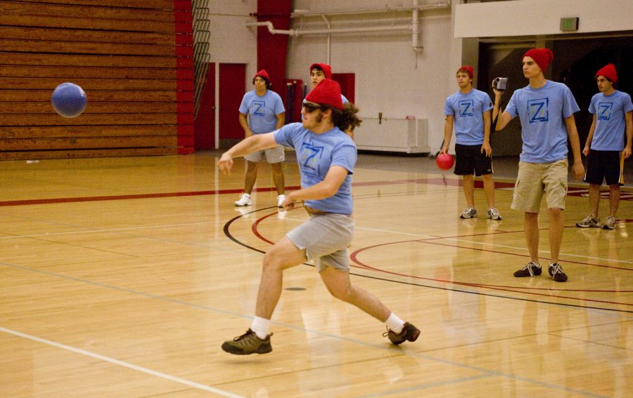 Abraham Christian attacks the opposing team in Chase Gymnasium at an intramural game as he propels his team, Team Zissou, to a well-fought victory.   Photo by Shalom Bako