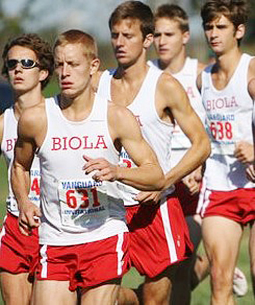 Some of Biolas cross country men ran at Fairview Park last Saturday. Freshman Robbie Cracknell was the first Biola finisher. Photo by Courtesy of Jeff Hoffman