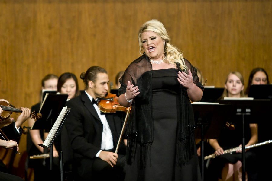 Danielle Evans, a soprano from Biolas Chorale, performs her solo piece “Senza Mamma” from Suor Angelica.  Photo by Christina Schantz
