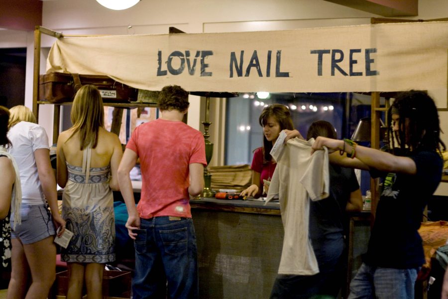 LoveNailTree sponsored The Embarkment.  The owner, Tyler Madsen, agreed to sell his merchandise, including t-shirts, jewelry, and headbands throughout the night to help the cause.   Photo by Bethany Cissel