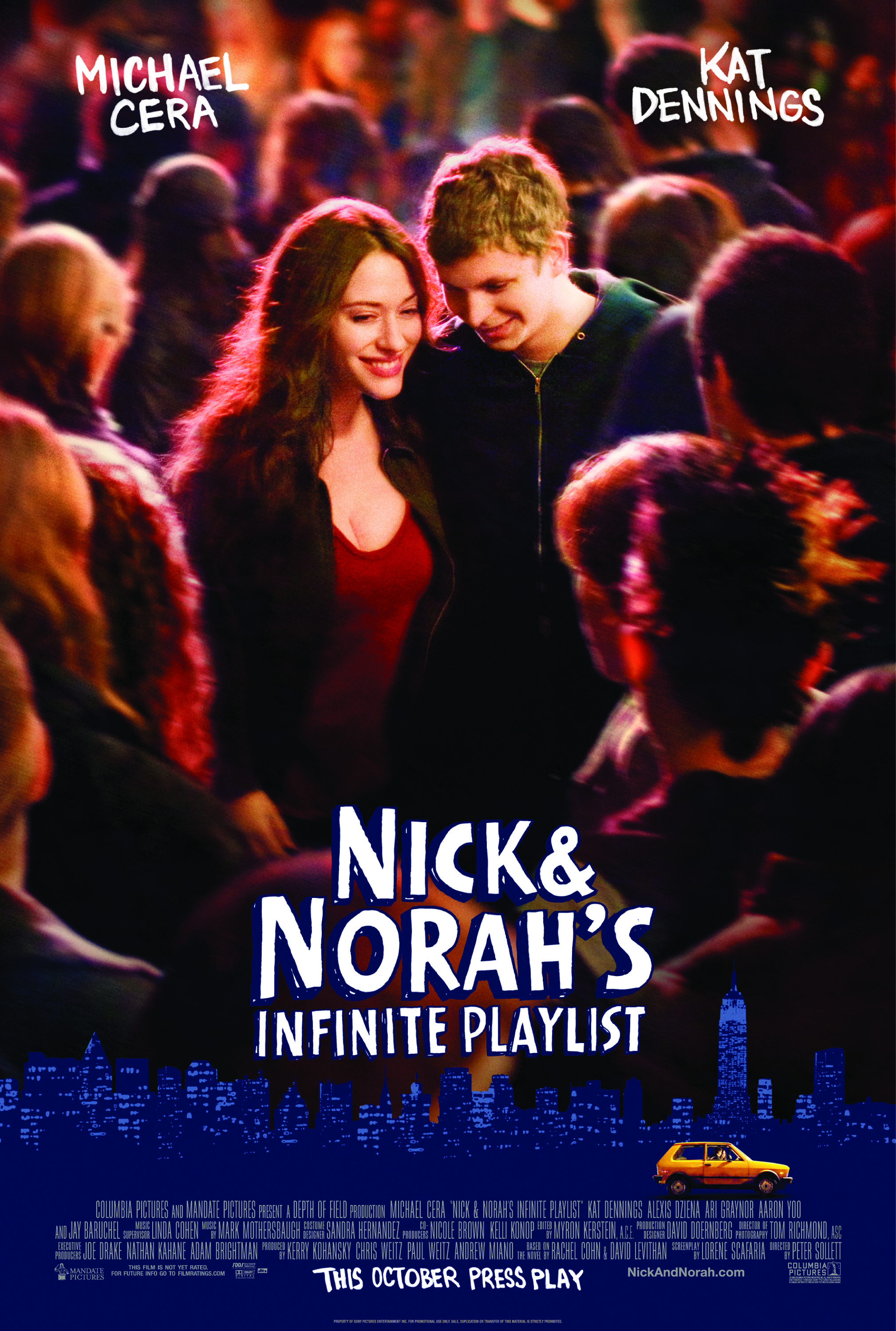 'Nick and Norah's Infinite Playlist', directed by Pete Sollett, is a comedy starring Michael Cera and Kat Dennings.  