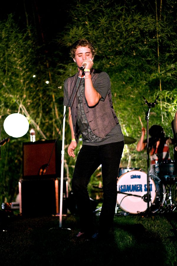 Vocalist of the band The Summer Set, from Phoenix, Arizona, Brian Dales performing at the Eddy on Hortons lawn.    Photo by Kelsey Heng