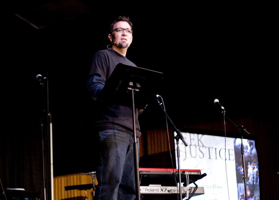 Mark Kirchgestner, director of church mobilization with International Justice Mission, spoke at Rock 4 Justice about the mission of his ministry and the need for help all over the world.   Photo by Bethany Cissel