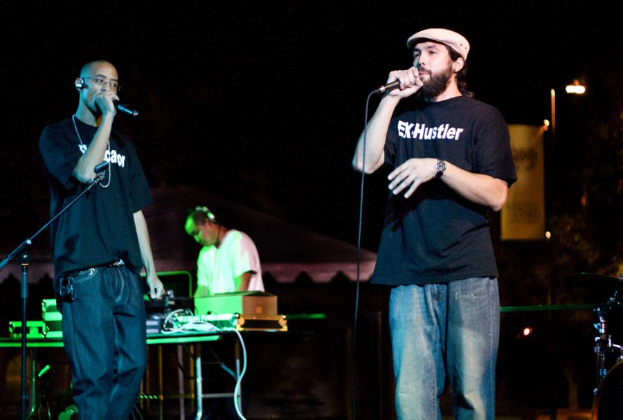 Jose Palos and Xavier Cornelius, a rapping duet, were the first performance of the night.   Photo by Kelsey Heng