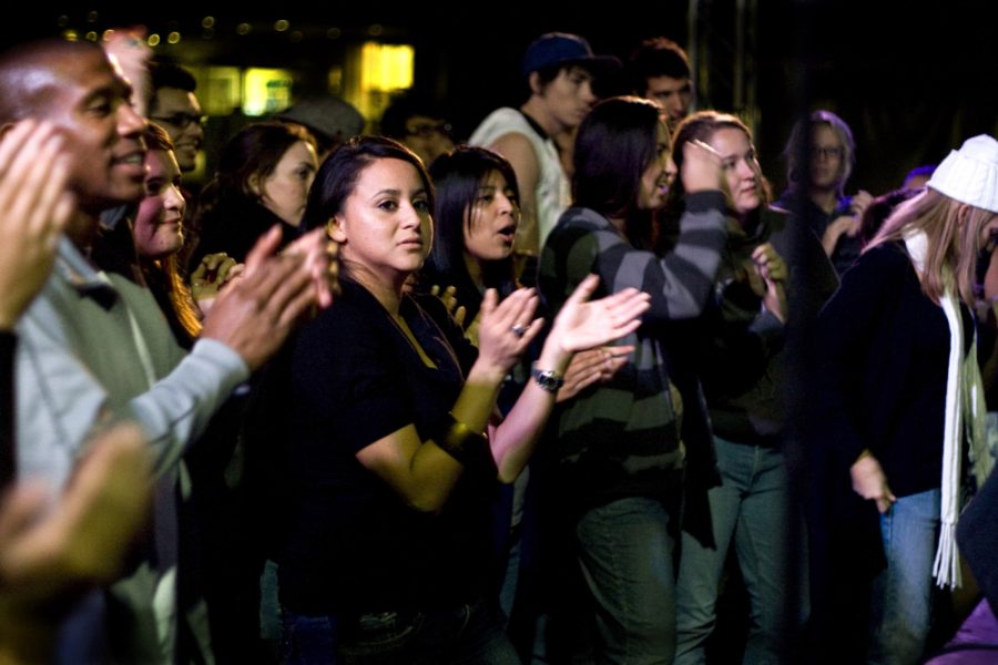 The audience crowded together to enjoy the performance by the last group, The Breax. Photo by Bethany Cissel