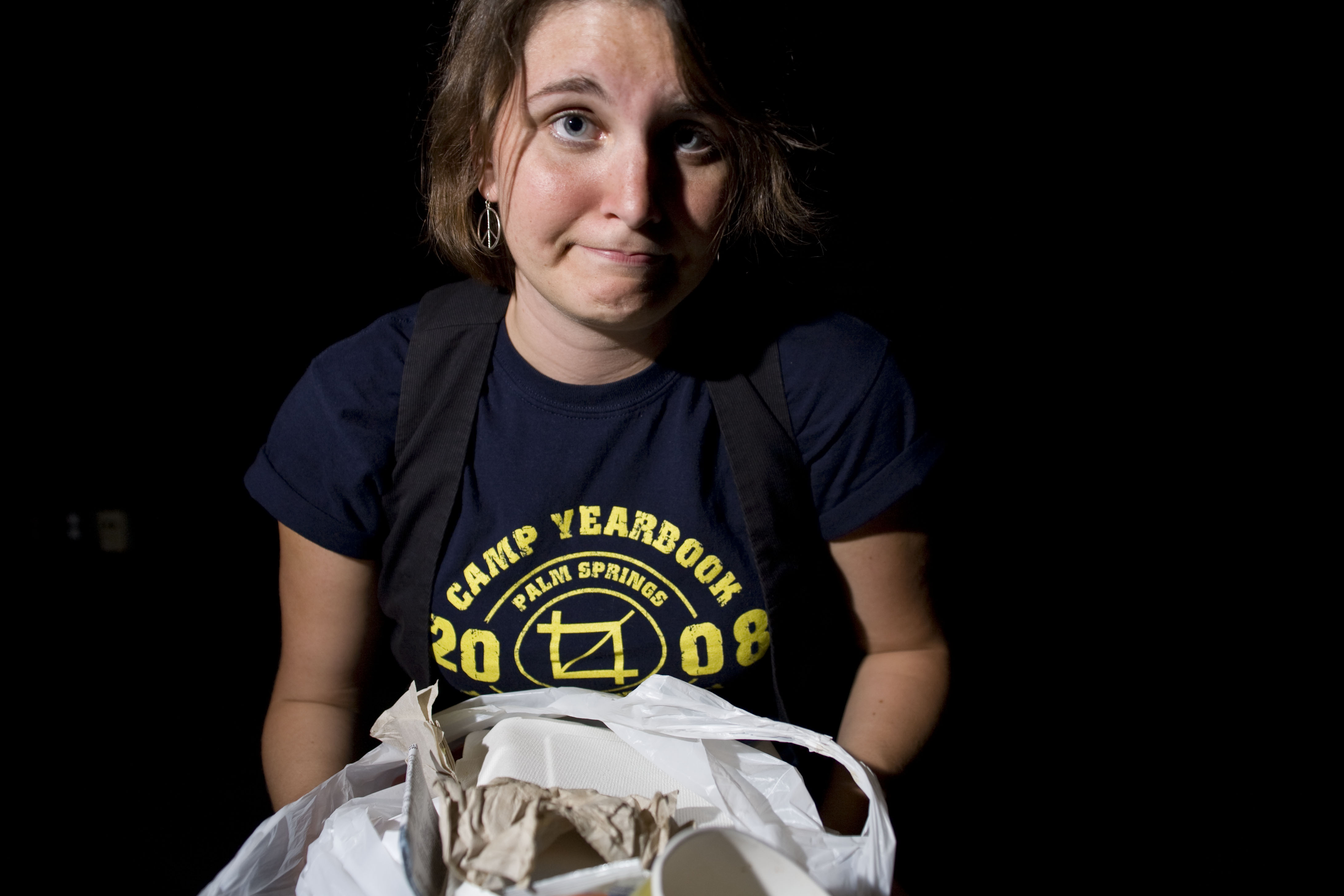 Hannah Roberts took on an experiment: having to carry around all her waste throughout the day.  Photo by Mike Villa