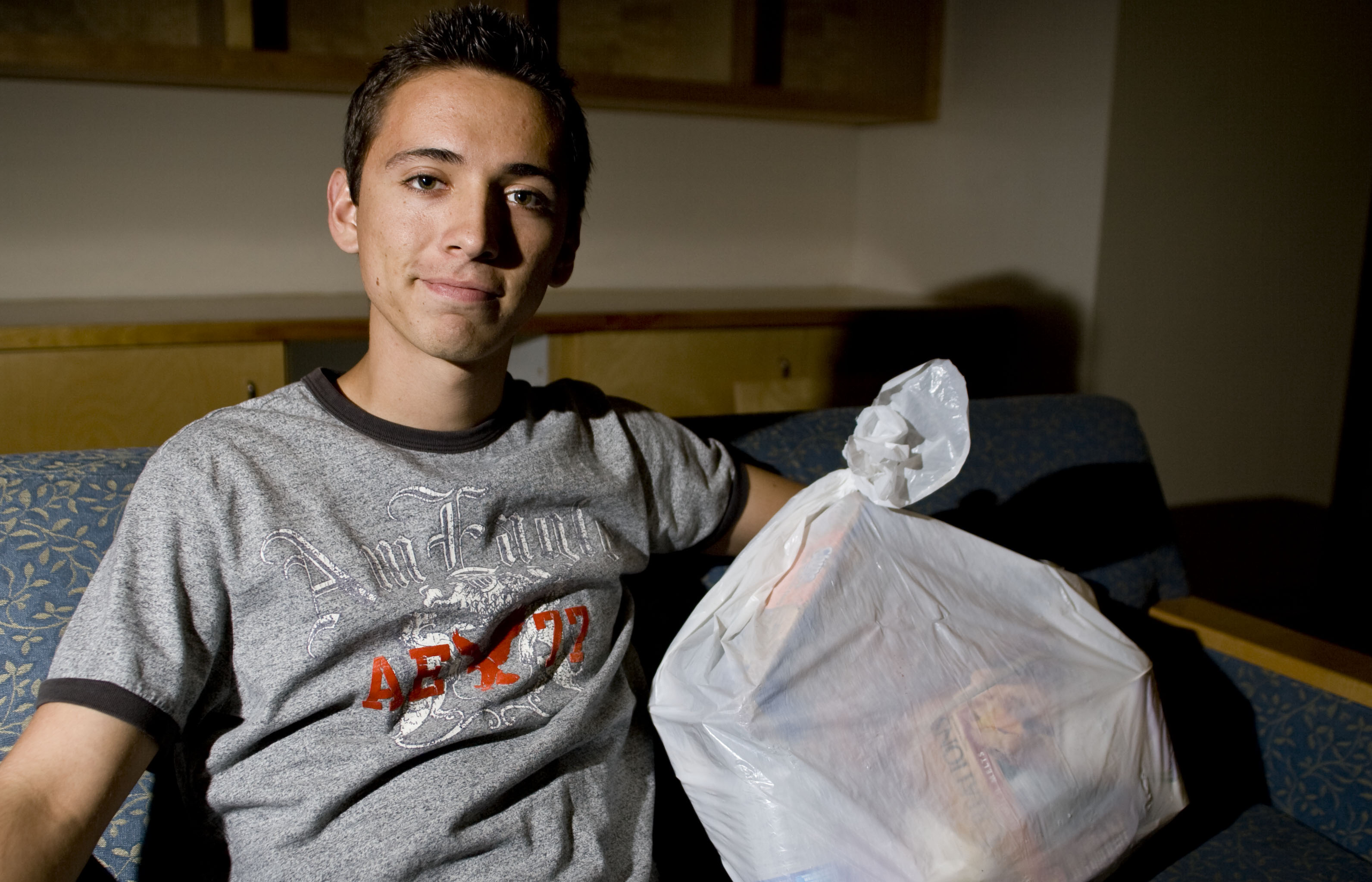 Matthew Draper tells his story of having to carry around all of the trash he made throughout the day. Photo by Mike Villa