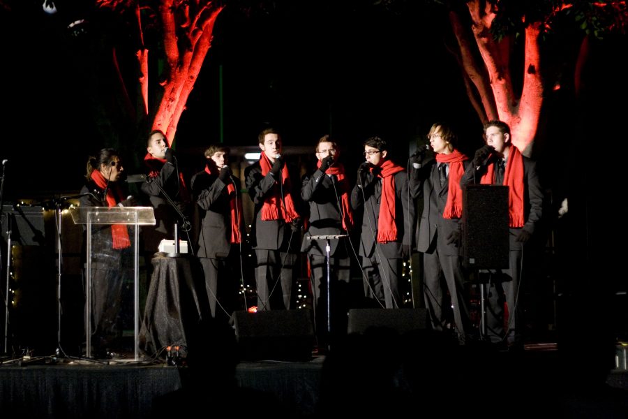 The Biola Kings Men sang their rendition of Mary Did You Know? at this years Christmas Tree Lighting event. Photo by Christina Schantz