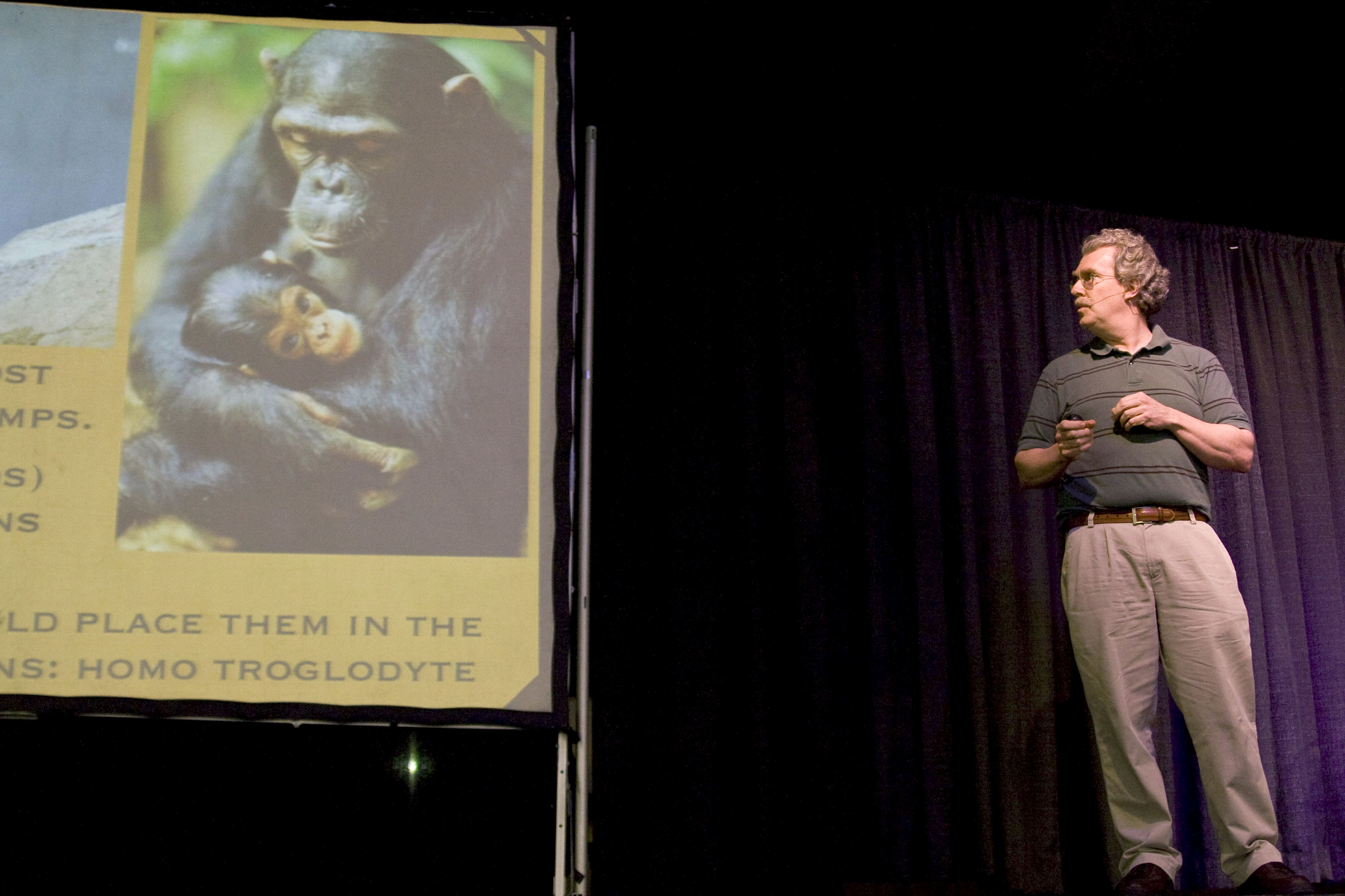 Karl Giberson, author of 'Saving Darwin: How To Be a Christian and Believe in Evolution', spoke first on his views of the tensions between Christianity and Darwinian thought on Evolution at 'Can a Christian Be a Darwinist' Debate in Sutherland Auditorium on February 5, 2009.  Photo by Kelsey Heng