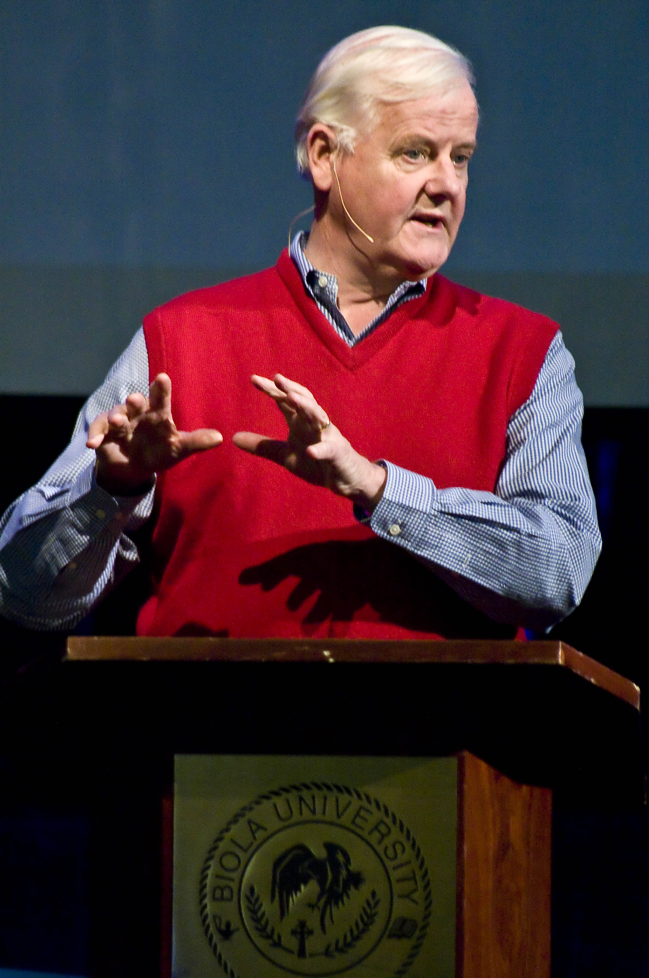 Os Guinness, renowned author, was one of the speakers at the Apologetics Conference in Mayers Auditorium Friday, Feb. 13 held in acknowledgment of the impact of Francis Schaeffer's life.  Photo by Christina Schantz