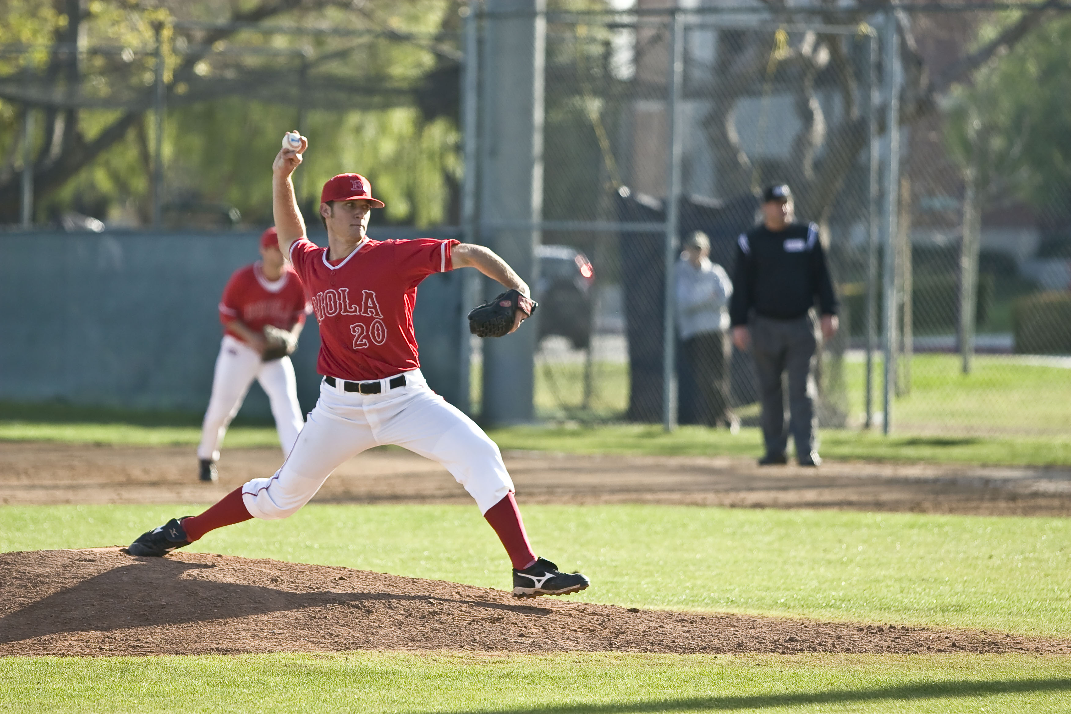 Sophomore right-hander Bobby O'Neill got the start for the Eagles in their first home of the season. Biola's game against Vanguard was called in the bottom of the ninth inning due to darkness.  Photo by Christina Schantz