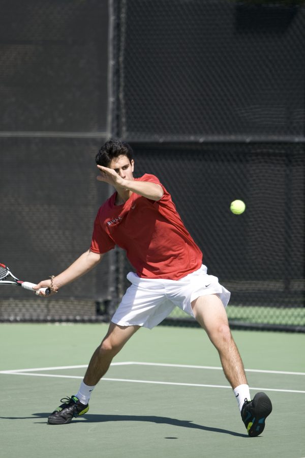 Biolas mens tennis team was defeated by APU on Tuesday, March 10 at Biola Univeristy. Number two singles Ilja Ikonnikov (APU) defeated freshman Weston Leopold (BU); 6-0, 6-0  Photo by Bethany Cissel