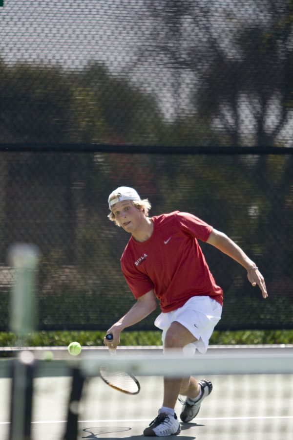 In the number three singles match Whitman Hough (APU) defeated freshman Daniel Westman (BU); 6-0, 6-0  Photo by Bethany Cissel