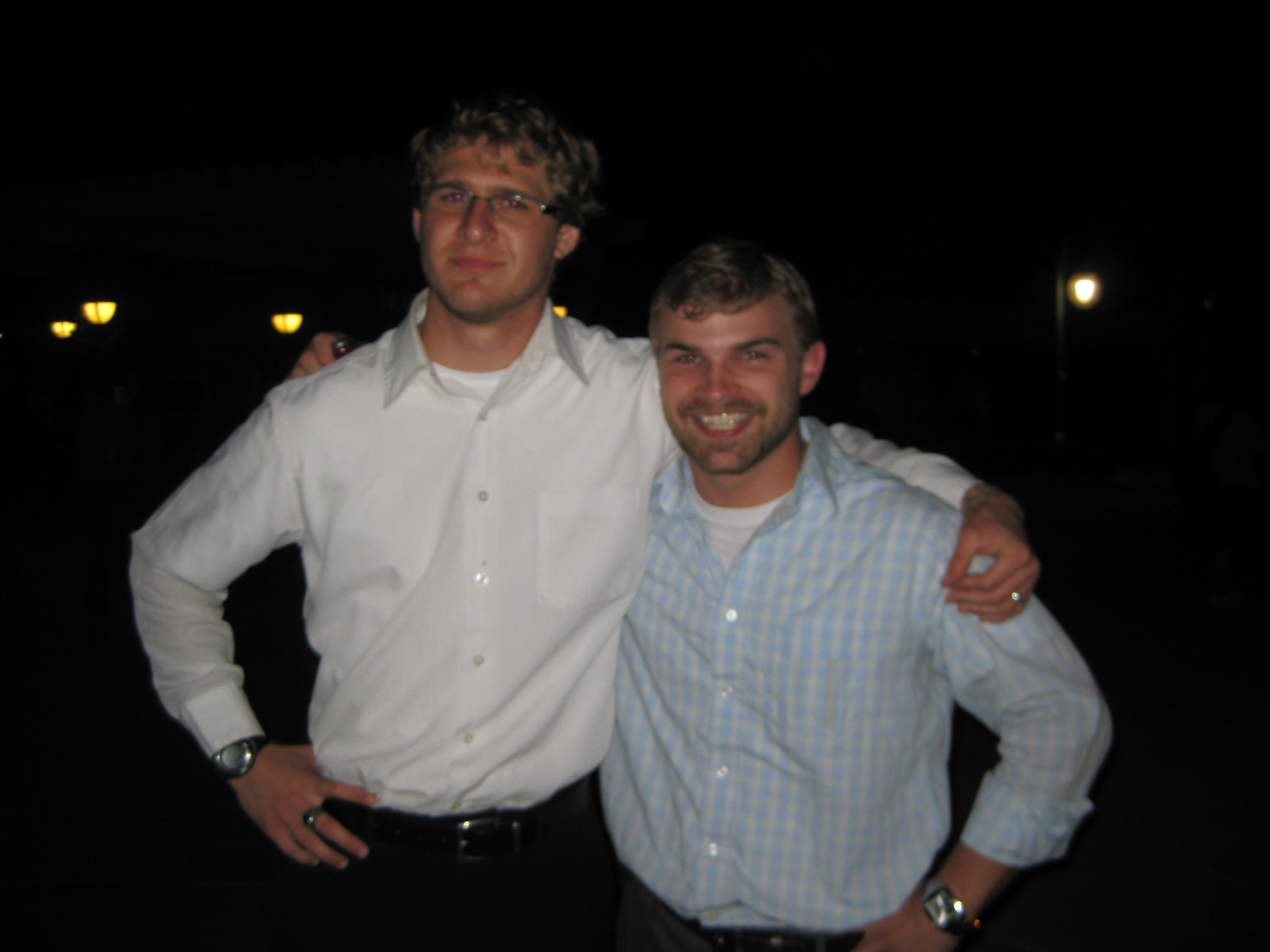 Justin DeVesta, AS VP candidate, and Mark Heath, AS presidential candidate, celebrated their victory on Tuesday night after the elections.  *Photographer: Michelle Rindels*