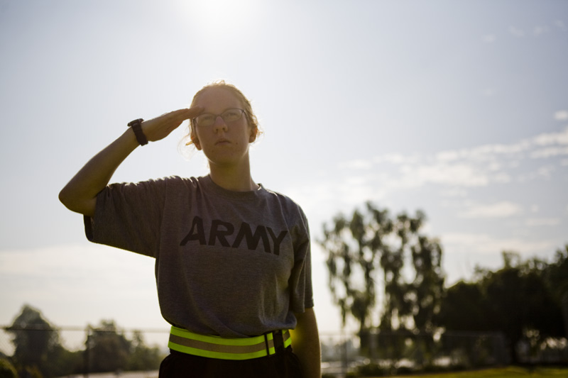 A Biola student in the Army ROTC program salutes.