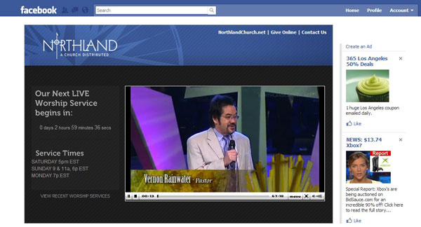 Northland church broadcasts services through its Facebook application.
