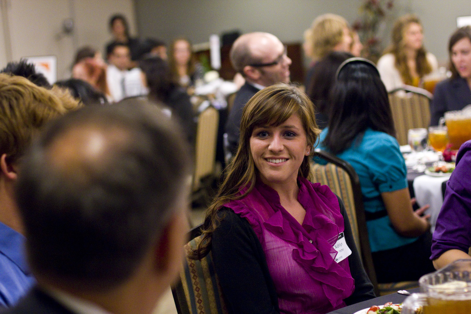 Sophomore Ashlyn Yetter connects with one of 11 organizations' representatives at the dinner event "Evening With Professionals," hosted by Career Development on Wednesday, Nov. 3 in the Caf Banquet Room. Photo by JOB ANG/The Chimes