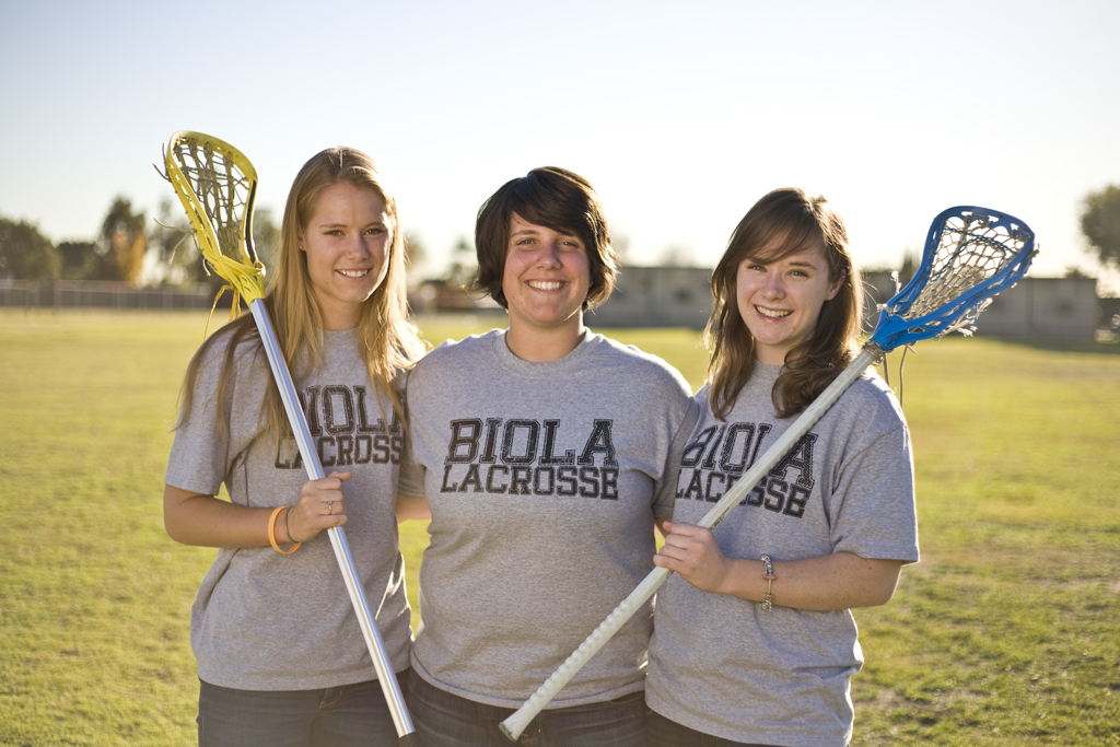 Courtney Cocoris, Rocci Medawar and Lindsey Welch are co-captians of the newly created Biola lacrosse team. KELSEY HENG/The Chimes
