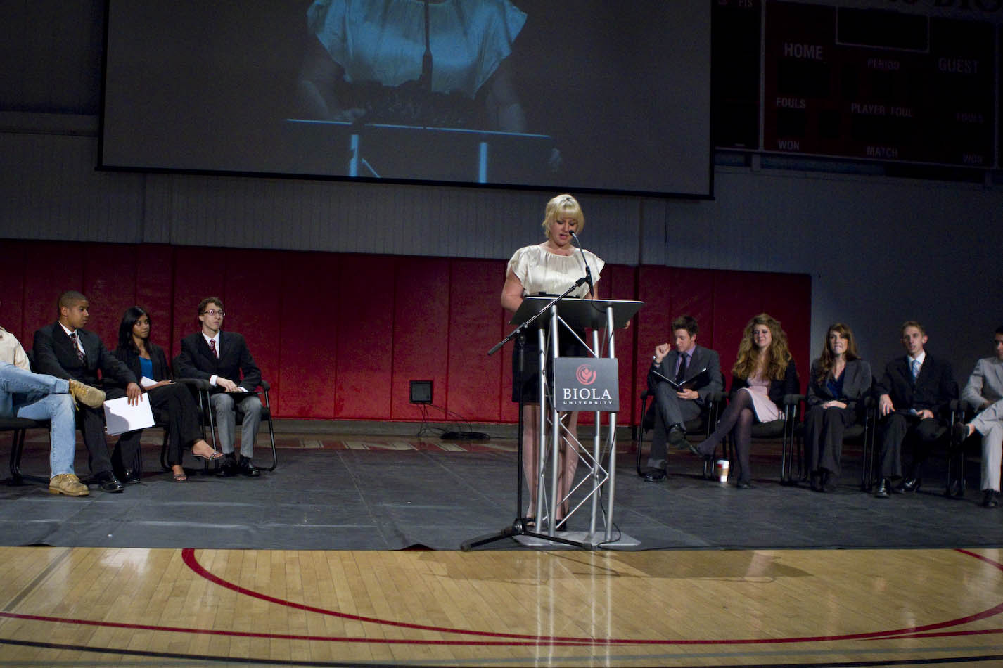 Maegan Taylor, office manager of SMU and AS, opened the election chapel on Monday. She was followed by speeches by presidential candidates for both AS and the Student Missionary Union in which each individual shared their qualifications and visions for the next academic year. | Job Ang/THE CHIMES