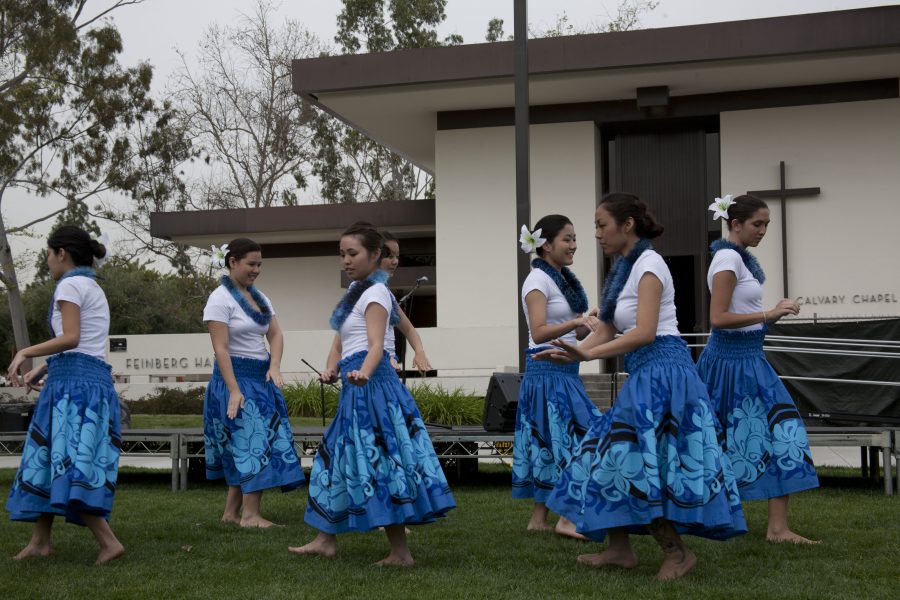 Dancers perform traditional Hawaiian Hula at Biola.
