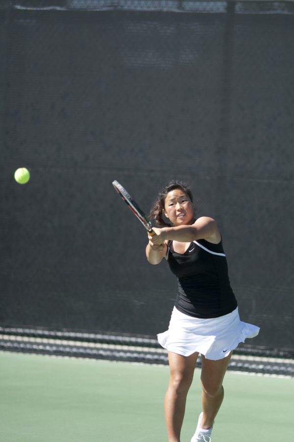 Freshman Kia Choi plays in a singles match against Concordia University on Friday, April 1, 2011. | Katie Juranek/THE CHIMES

