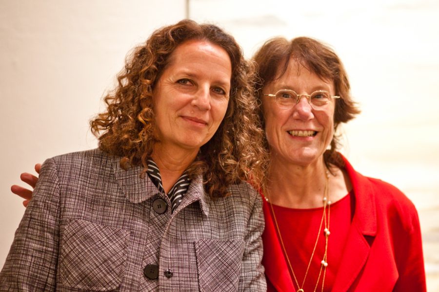 Maja Engelhardt, the artist whose art is being featured from September 20-October 13, poses alongside Roberta Ahmanson, Biola’s visionary-in-residence. | Ashley Jones/THE CHIMES