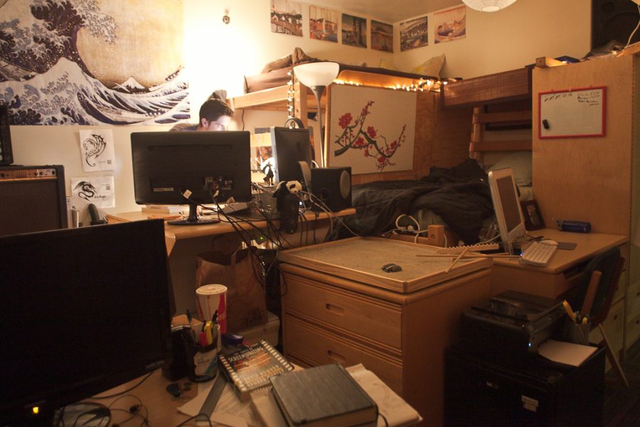 A dorm room is seen in Horton with a unique set up. | Photo Illustration by Job Ang/THE CHIMES