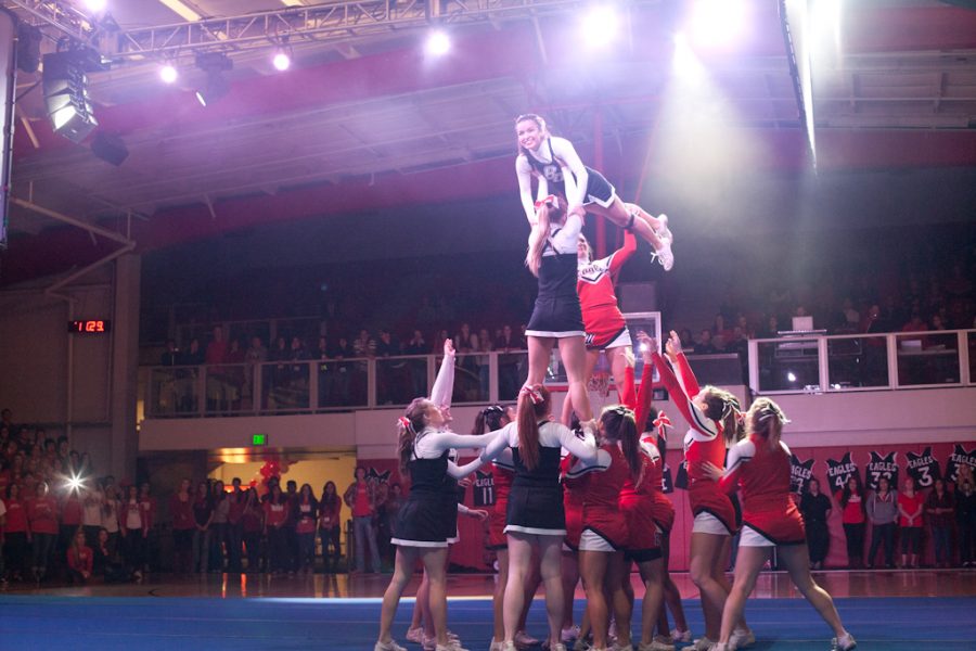 Biolas Cheerleading team reached for the roof and showed off their tricks at Midnight Madness on November 13, 2011. | Adam Lorena/THE CHIMES