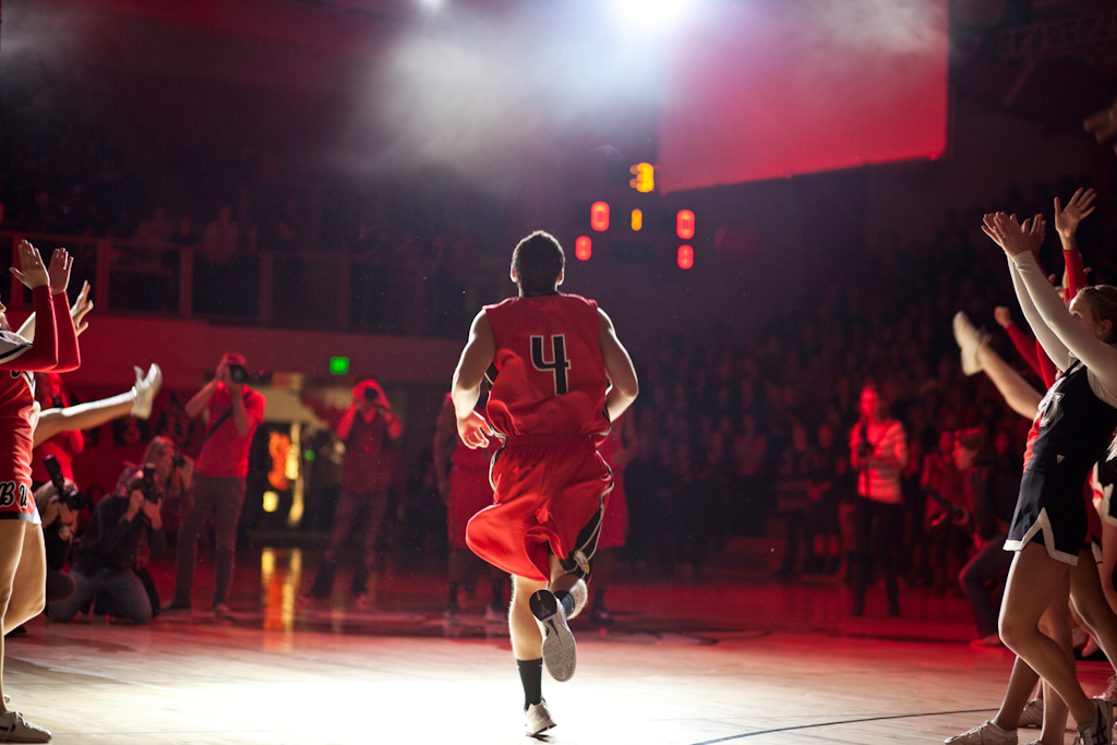 The Biola Men's soccer team made their debut along with other Biola sports teams during Midnight Madness on Nov. 13, 2011. Hundreds of prospective and enrolled students attended the forty-seven minute rally, where the Kings Men, the Biola Cheer team, and Xopoc all preformed. | Job Ang/THE CHIMES