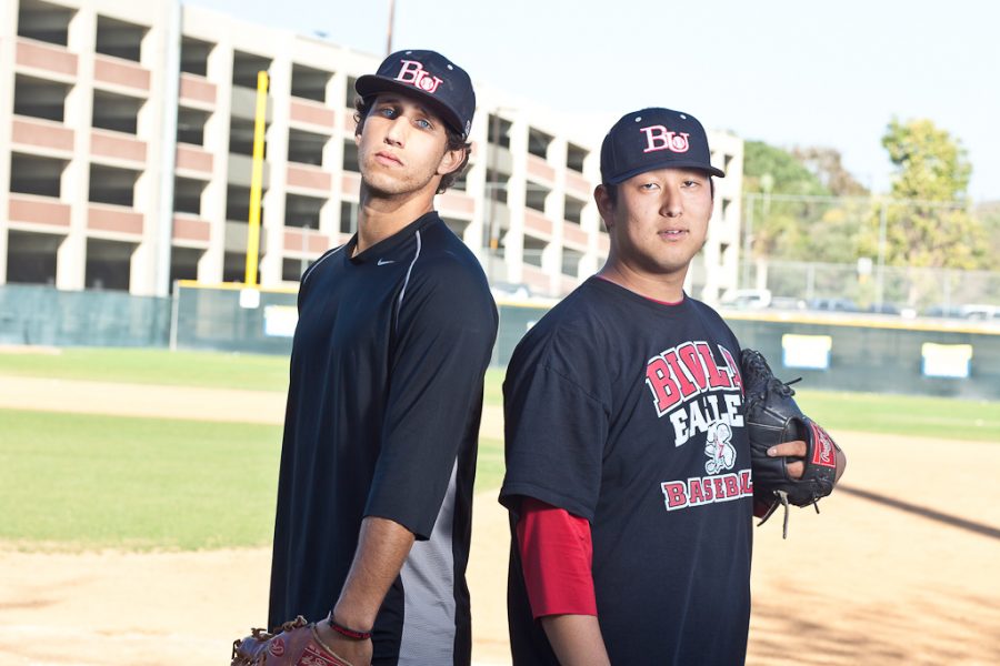 Biola pitchers, Jeff Grijalva and Chris Baek talk about their experience of being injured and working their way back into the rotation.  | Job Ang/THE CHIMES