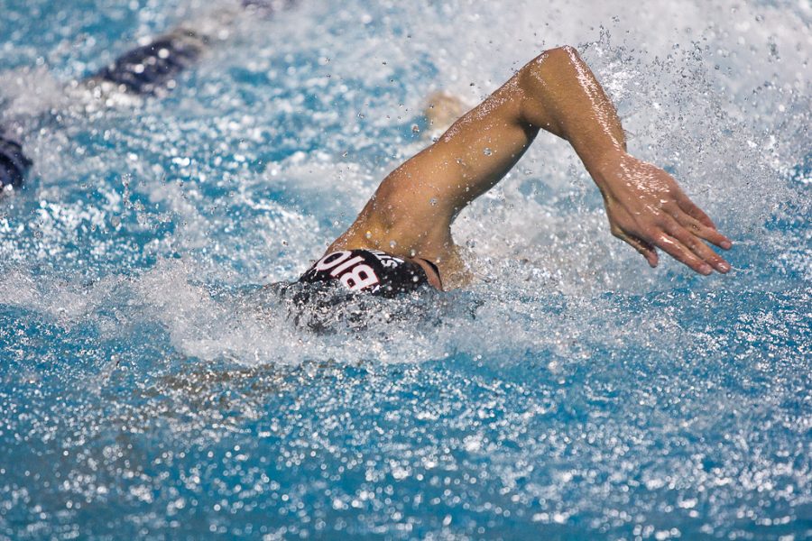Junior Chris Stutzman Jr. competes in a freestyle event during the PCSC Conference Championship on Feb 8-11, 2012. Stutzman secured three Biola records in freestyle events at the NAIA national Championships on March 1-3. | Olivia Blinn/THE CHIMES