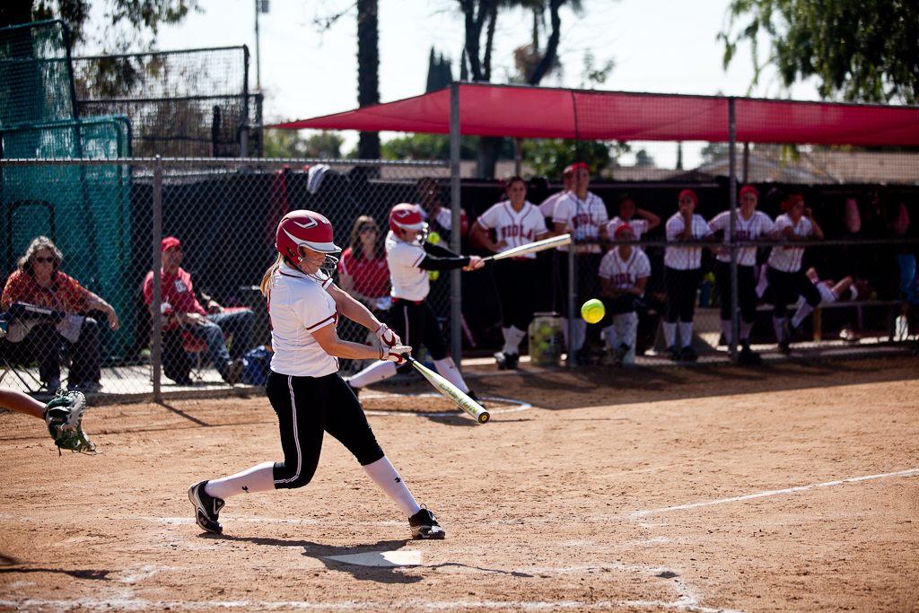 Freshman Ashley Spadt hits a homerun in a game against Concordia University on March 20, 2012. | Ashley Jones/THE CHIMES