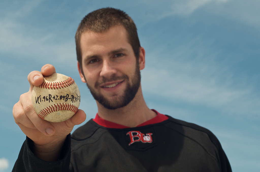 Senior Jarvis Greiner shows off his formula for evaluating curveballs. His potential game-changing idea is being considered for purchase by professional teams as well as Sports Illustrated and has given him a way to stay close to baseball. | Jessica Lindner/THE CHIMES