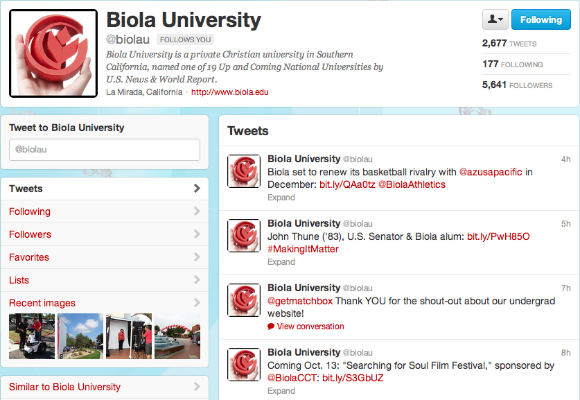 Biola makes Top 100 Social Media Colleges List