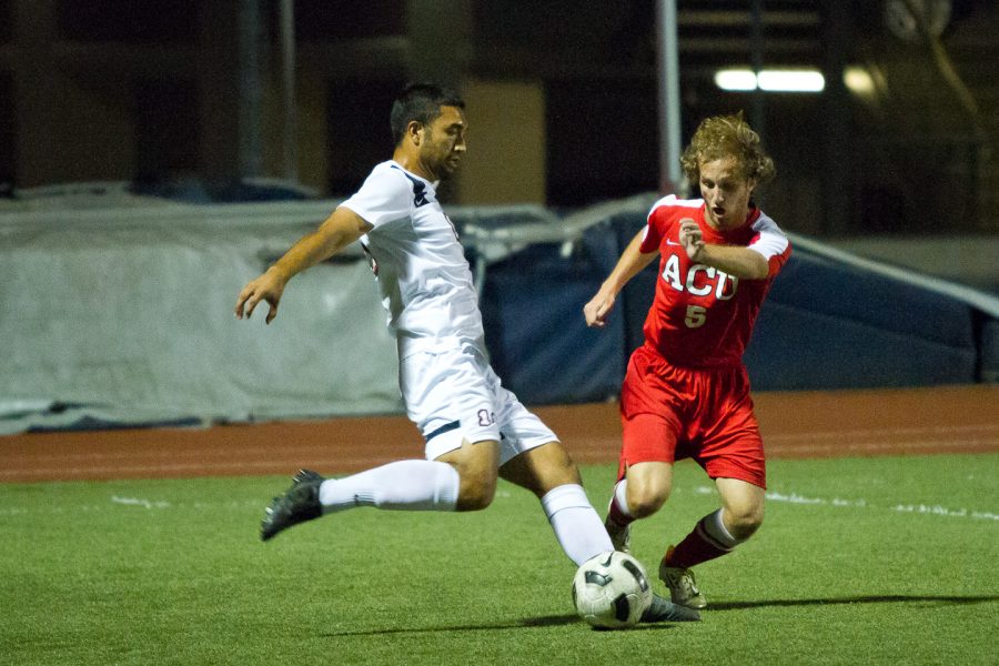 Senior midfielder Julios Cuevas attacks with the ball against Arizona Christian University on Oct. 4. The Eagles are now 6-4-1 overall with a 2-2 Golden State Athletic Conference record. | David Wahlman/THE CHIMES