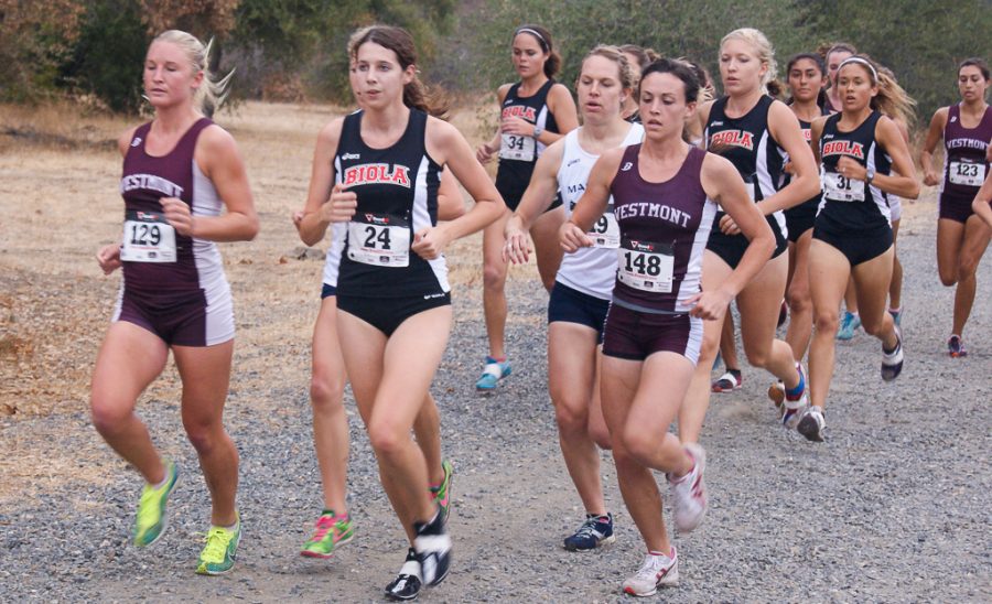 Freshman Kellian Hunt leads the team in their race against Westmont. | Courtesy of Cross Country