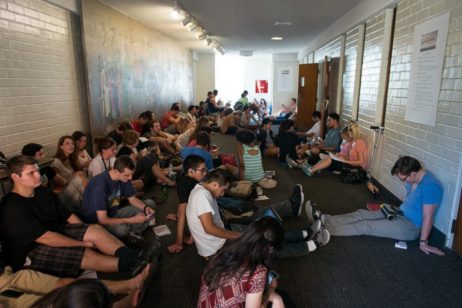 During Wednesday workshops, many students are unable to find a seat in the Sutherland auditorium. Due to the overcrowding issue, all Biola students were given one conference credit. | Olivia Blinn/THE CHIMES