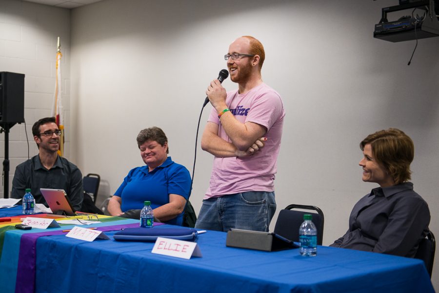 The panel members—including Chip Peck, Jennifer Lingenfelter, Matt Groves and Ellie Ash-Balá—each shared their stories of coming out. | Olivia Blinn/THE CHIMES
