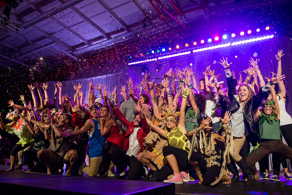 The Chicken Poc crew surprises the crowd with confetti during their finale dance to "Hey Ya." | Olivia Blinn/THE CHIMES
