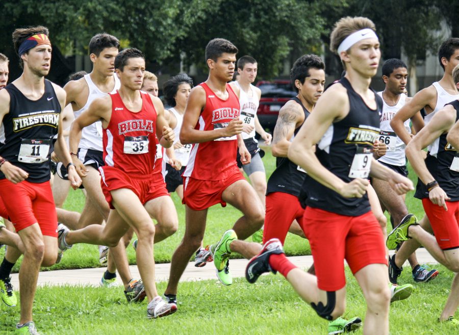 Senior Danny Ledesma and juinor Andrew Daedler hold strong among the tough competition during the first meet of the year on August 31 at Redlands. | Courtesy of Jessi Kung