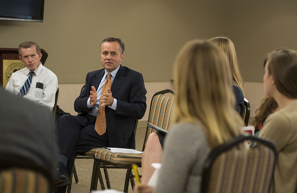 President Barry Corey speaks during the press conference on October 22. During the conference, the President's Administrative Council outlined important issues including the statement on transgenderism and the status of the health care lawsuit. | Olivia Blinn/THE CHIMES