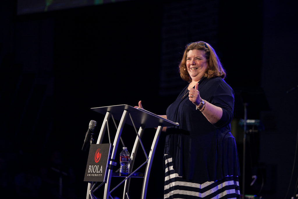 Betsy Barber, professor and speaker for Session D, walked the crowd through the Lords Prayer. | Melanie Kim/THE CHIMES