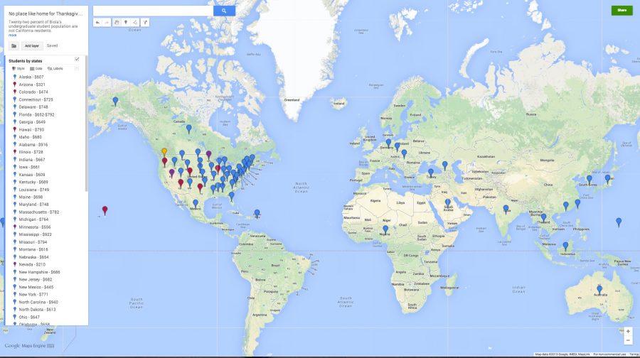 Click on the photo to visit the interactive Google Map and learn where out-of-state Biola students are from. | Map created by Anna Frost