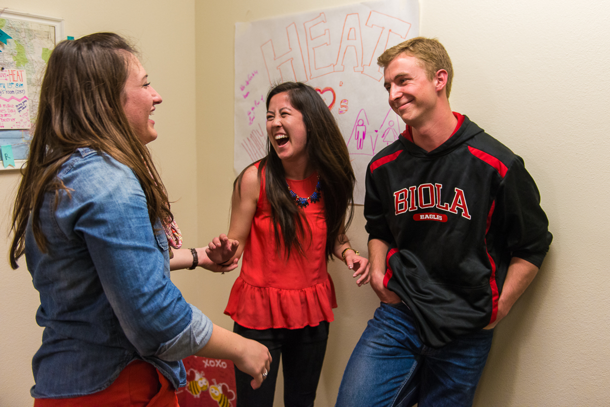 Campaign manager Taylor Crouch celebrates with AS vice president elect Ashley Panko and president elect Tyler Hormel in Hart Hall. The team won with a record-breaking 973 votes — 54.6 percent of total ballots cast.

“I want to start building school spirit tomorrow. The real work starts now,” Hormel said. | Olivia Blinn/THE CHIMES